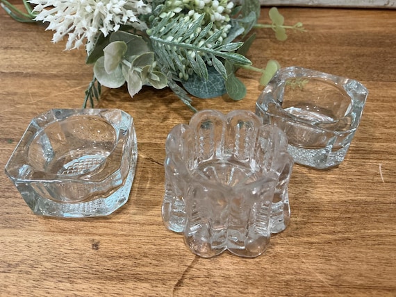 Vintage Glass Salt Dip or Cellars Clear Glass Set Three