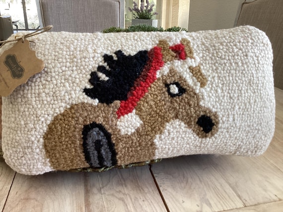 Mini Hook Pillow Horse Christmas Decor Wool Mud Pie