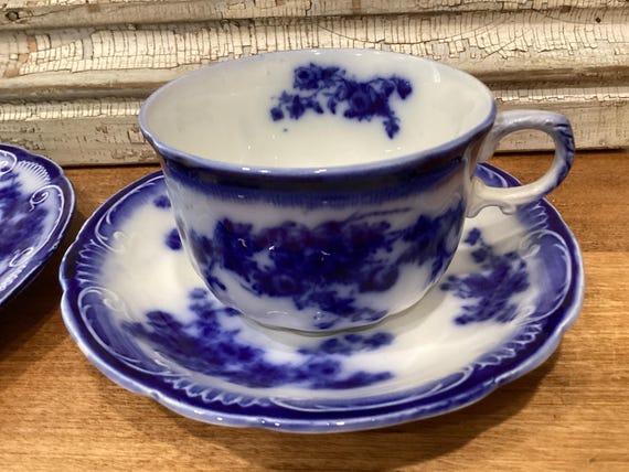 Flow Blue Marechal Neil Cup Saucer Grindley c1896