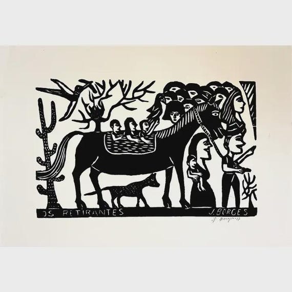 Jose Borges Woodblock Print Os Retirantes #25 Brazil