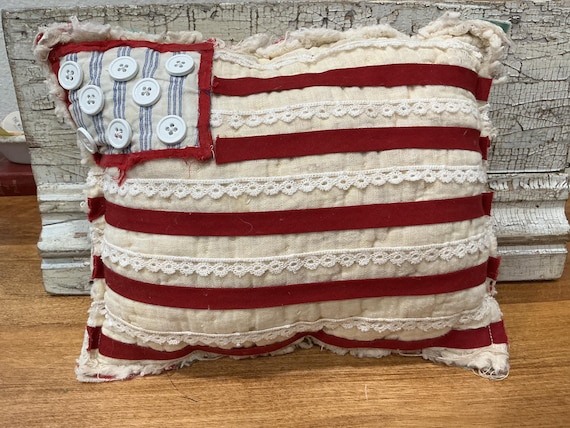 Handmade USA Flag Pillow From Old Quilts Small