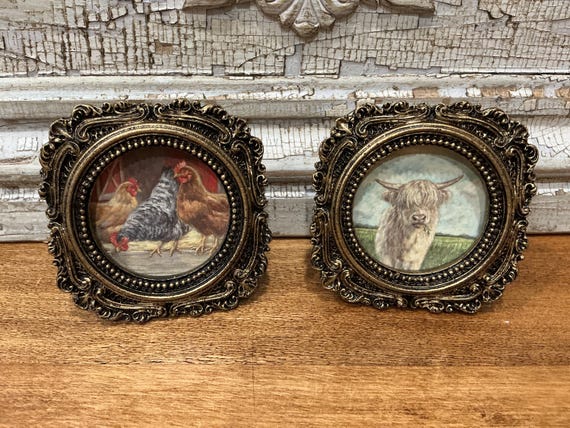Farm Framed Mini Art Chickens Highland Cow Pictures Magnets
