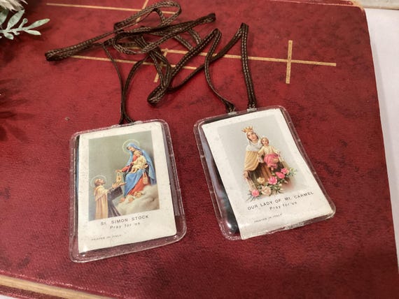Vintage Italian Scapular Our Lady of Mount Carmel Saint Simon Stock
