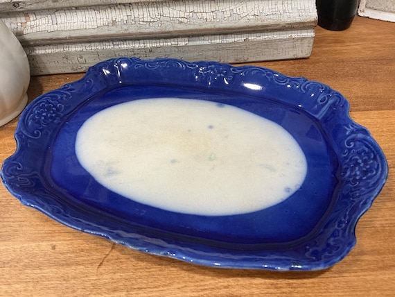 Flow Blue Serving Platter Wheeling Pottery Co. c1887-1910