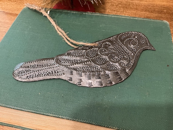 Metal Bird Christmas Ornament Haitian Recycled Art Handmade