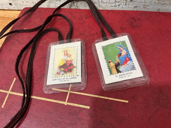 Vintage Italian Scapular Our Lady of Mount Carmel Saint Simon Stock