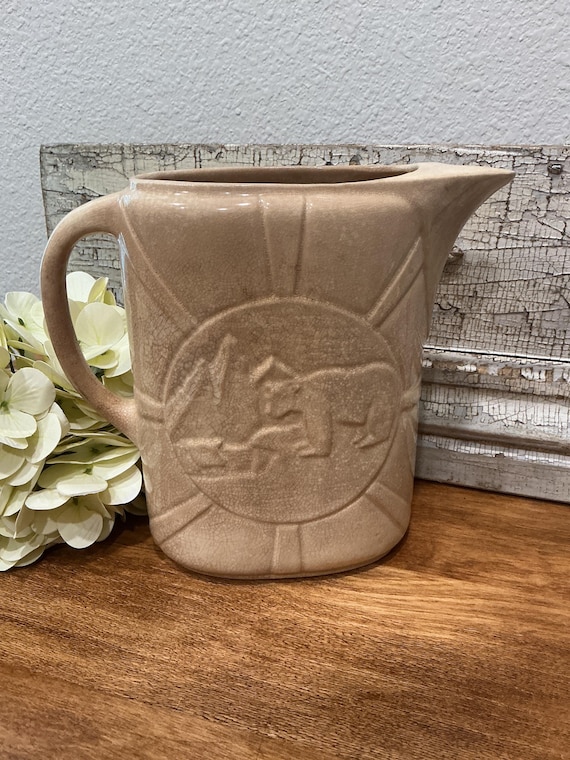 Stained Crazed Brush McCoy Pitcher Bear Scene