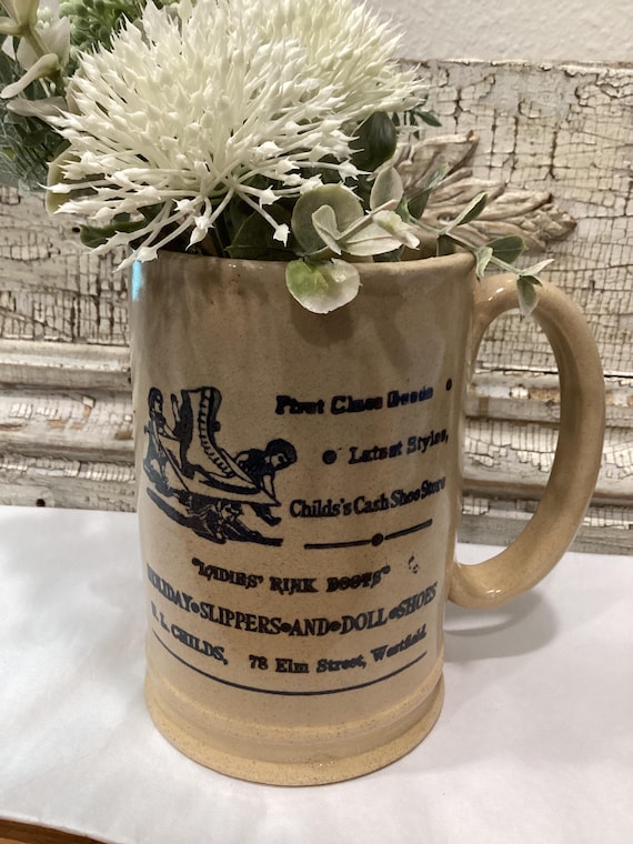 English Stoneware Advertising Tankard Mug Child’s Cash Shoe Store