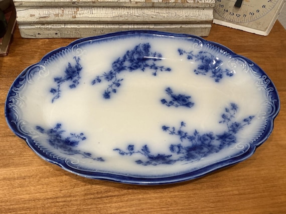 Flow Blue Marechal Neil Platter Grindley c1896