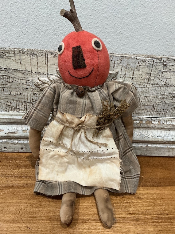 Happy Pumpkin Primitive Doll Plaid Dress Fall Decor
