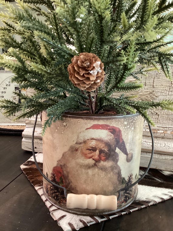 Santa’s Portrait Bucket Christmas Decor