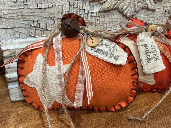 Handmade Fabric Pumpkins With Star Patches