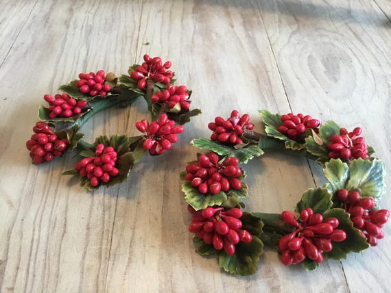 Holly Berry Candle Rings Vintage Set Two