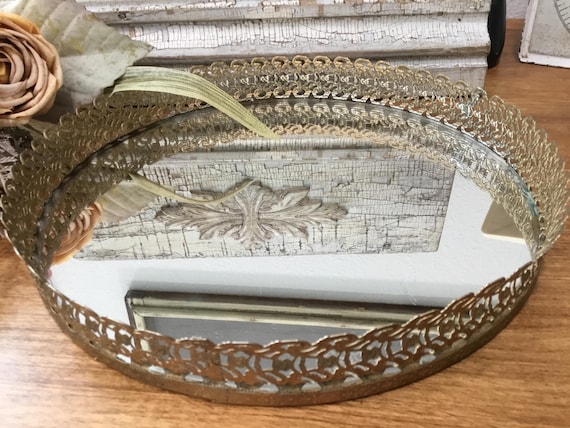 Vintage Vanity Tray Round Gold 11”