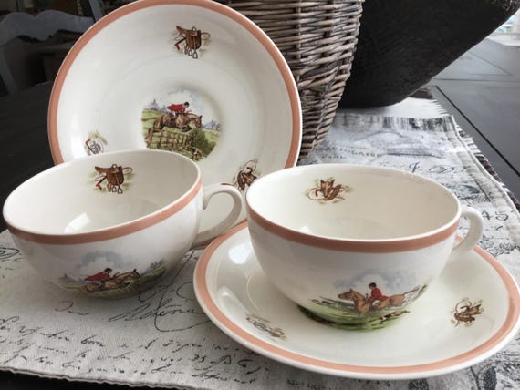 English Hunting Scenes Teacup Saucer Ambassador Ware