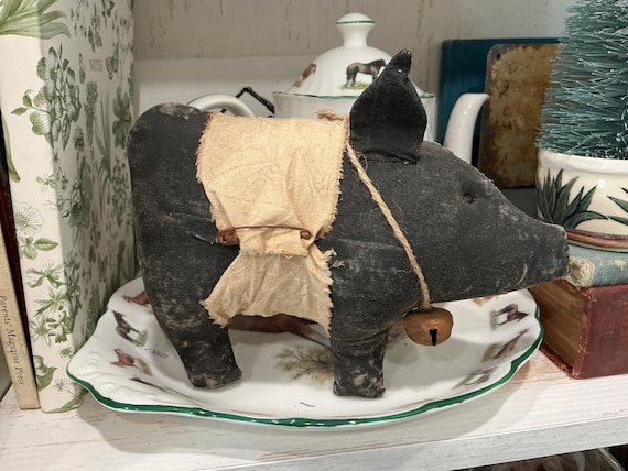Primitive Black Pig Decor Handmade