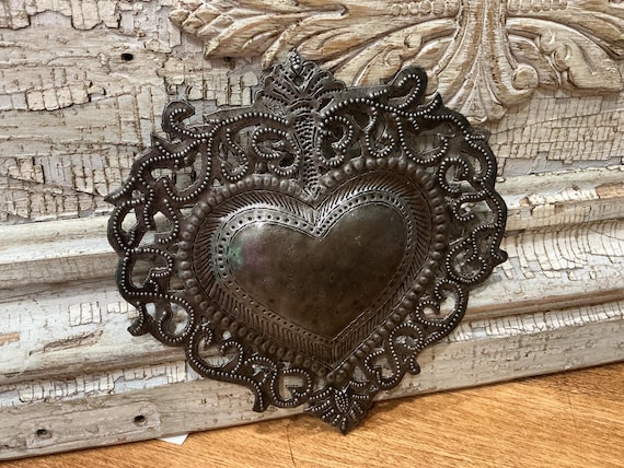 Haitian Silver Metal Heart Handmade 5”