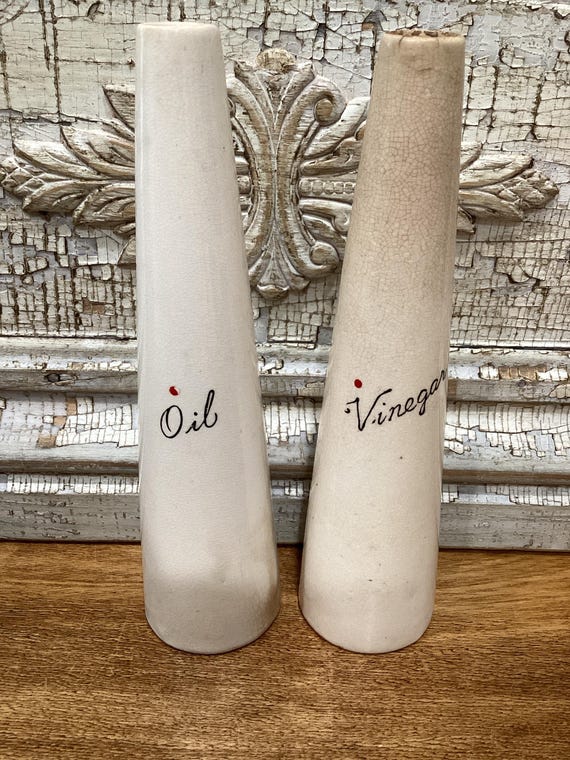 MCM Oil and Vinegar Cruets Crazed Stained Ironstone Set Two