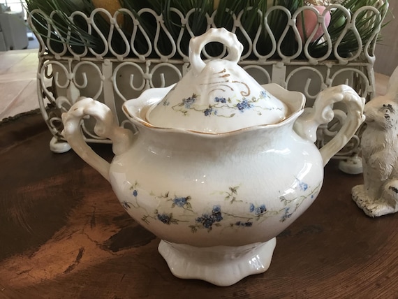 Sugar Bowl Buffalo China Blue Florals Restaurant Ware Large Rare Find