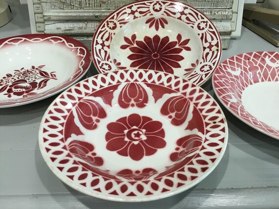 French Digoin Sarreguemines Moroccan Bowl Red Vintage