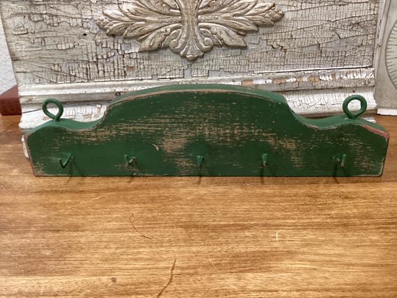 Handmade Wooden Wall Hook Keyholder Vintage Green