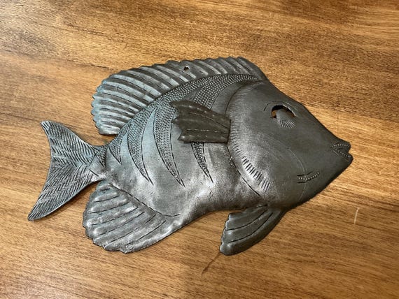 Haitian Silver Nautical Fish Handmade Metal 8” Wall Decor