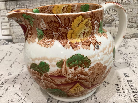 Enoch Woods Ironstone Pitcher Transferware English Scenery Wood & Sons England