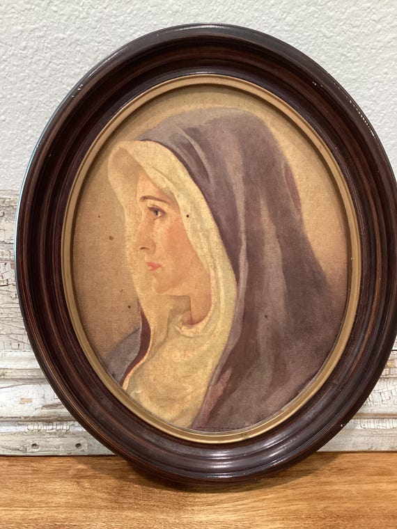Vintage Lithograph Print Virgin Mary Religious Print Portrait