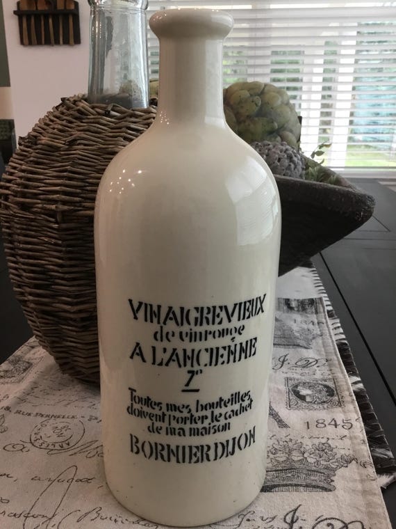 French Stoneware Vinegar Crock Bottle Cruet Bornier Dijon Vintage