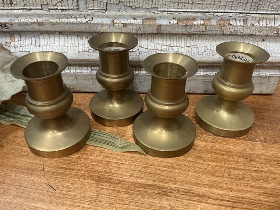 Set Vintage Brass Short Candlestick Holders Set Four Marshbank
