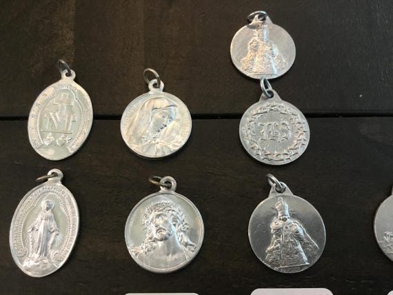 Set Medals Charms Christ Saints Mary Catholic Set of 12 Vintage
