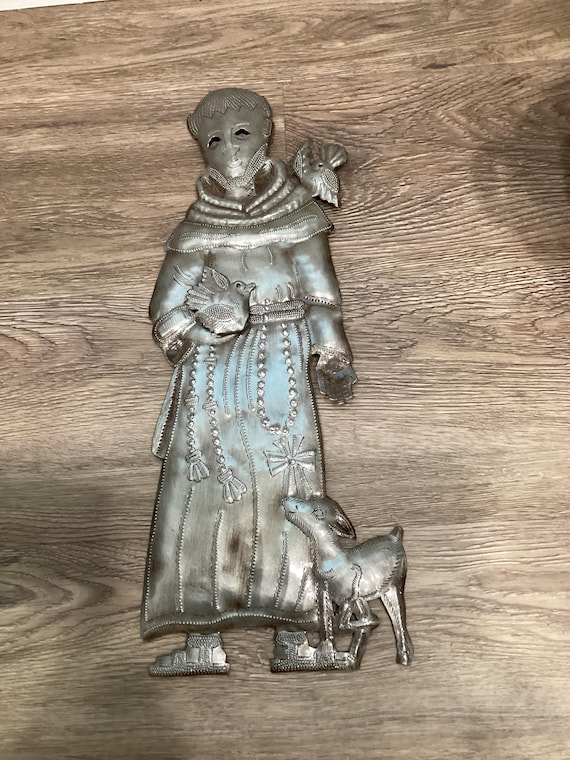 Haitian Silver Saint Francis Handmade Metal 17.5”