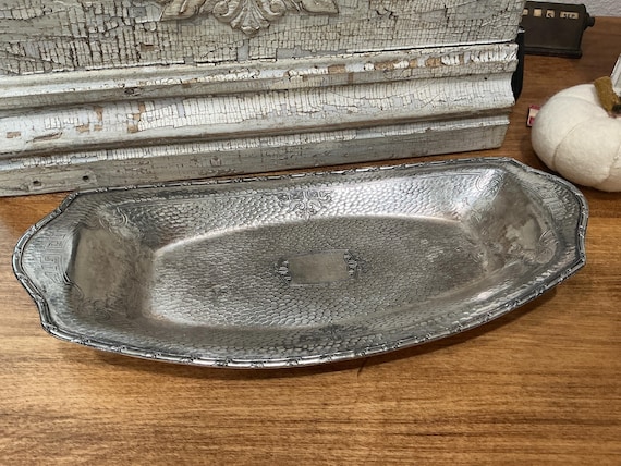 Antique Hammered Silver Tone Tray Homan Bread Tray 1904-1920