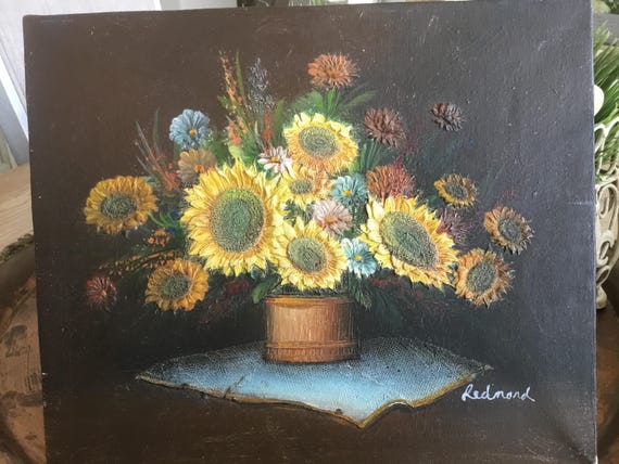 Charles Redmond Benolt 3D Sunflower Oil Painting Canvas Vintage