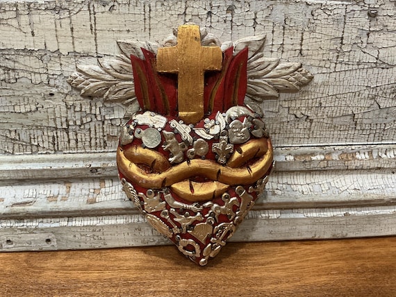 Mexican Milagros Sacred Heart Cross Wall Decor