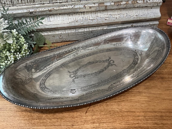Vintage Silver Tone Serving Tray Art Nouveau