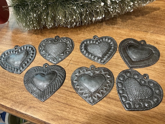 Milagros Heart Ornaments Haitian Art Set Seven Handmade