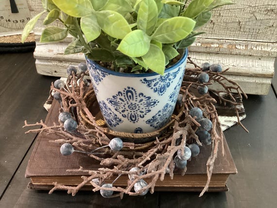 Blueberry Candle Ring Wreath 9”