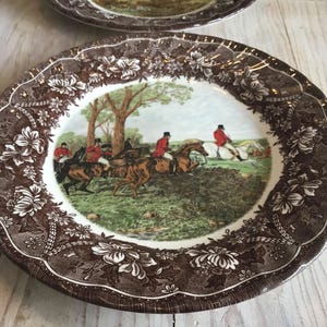Barrett’s English Foxhunt Plates Brown Transferware Hunting Scene