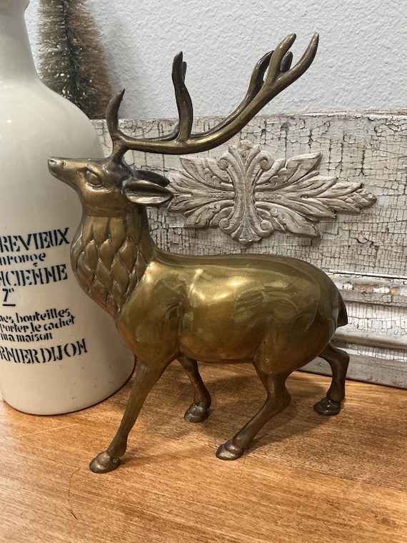 Solid Cast Metal Brass Deer Stag Vintage Heavy