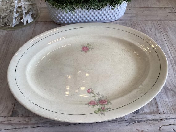 Ironstone Floral Platter Stained and Crazed Vintage