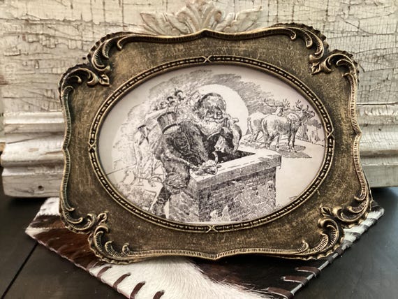 Rooftop Santa Sketch Art Framed Christmas Decor