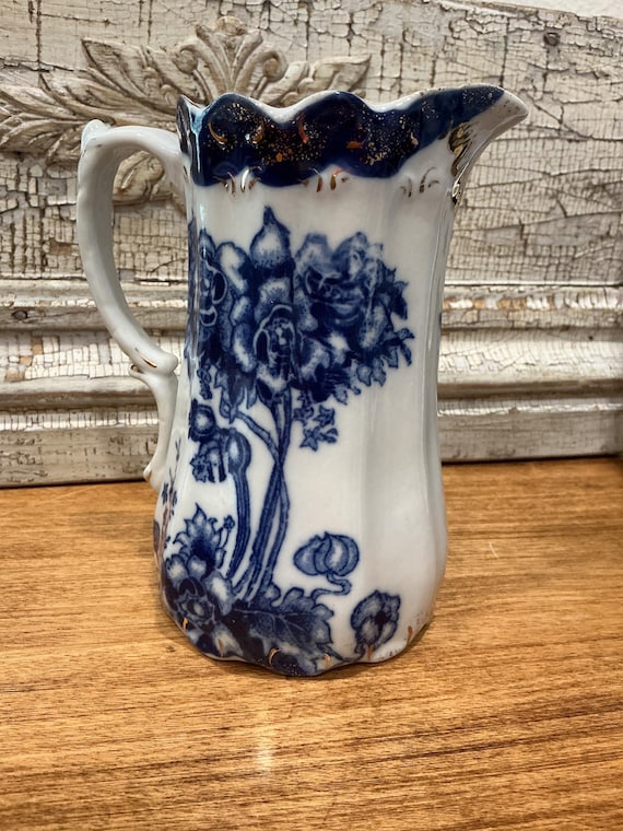 Doulton Burslem Flow Blue Pitcher Staffordshire England Blue c1891-1902