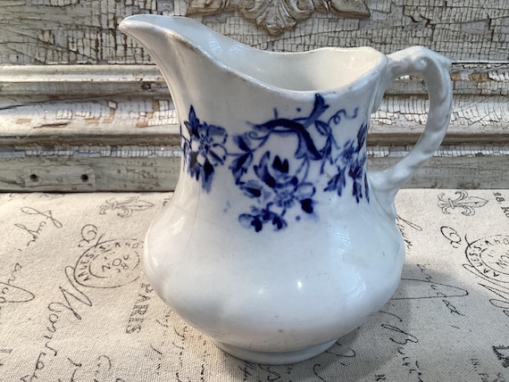 Antique Flow Blue Creamer Crescent Pottery 1800s