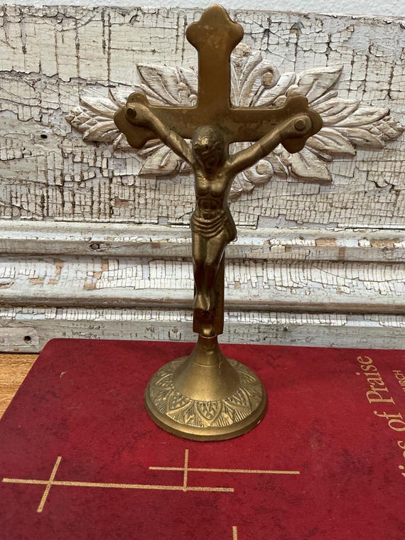 Solid Cast Brass crucifix Vintage Tabletop Corpus of Jesus