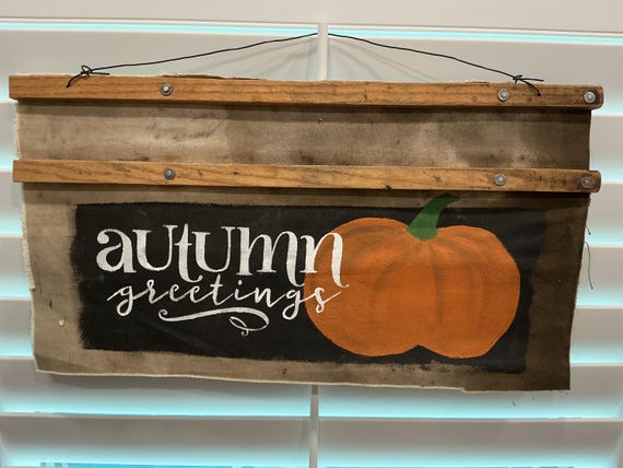 Autumn Greetings Fall Wall Decor Primitive Hand-painted Canvas
