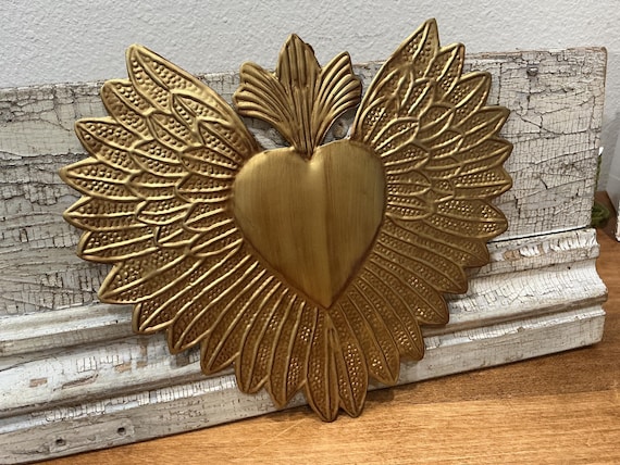 Antique Gold Winged Sacred Heart Large