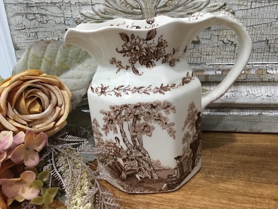 Mason’s English Ironstone Pitcher Watteau Brown Transferware