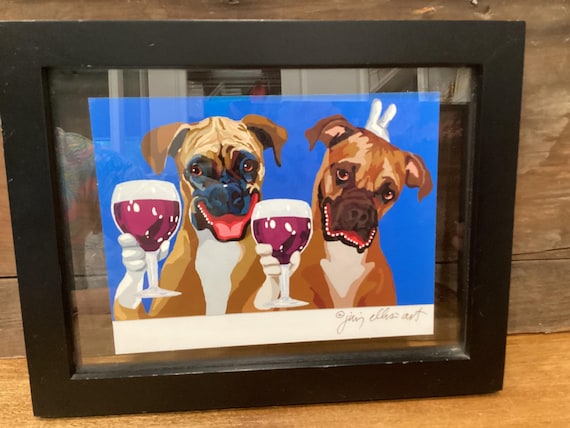 Boxer Dogs Framed Print Toasting With Wine Jim Ellis Art