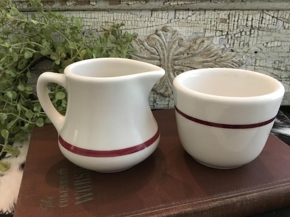 Chunky Ironstone Creamer Custard Cup Restaurantware Red Stripe